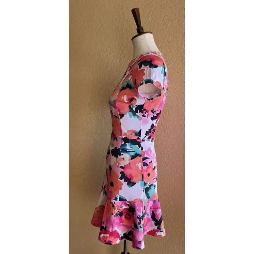 Love...ady Pink Floral Short Sleeve Ruffle Sheath Dress Size S NWOT - Picture 12 of 12